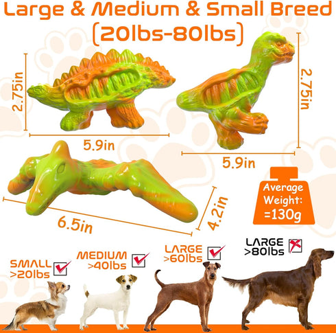 Dog Toys, 3 Pack Indestructible Tough Dog Chew Toys for Aggressive Chewers, Nylon Dog Bones Toys with Bacon Flavor Dinosaur Teething Chew Toys for...