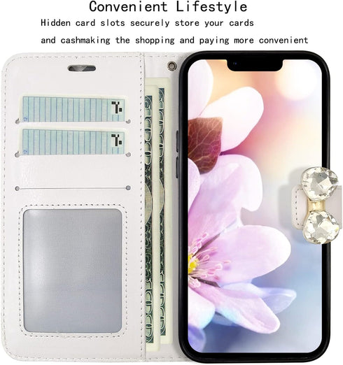 Omio Luxury Glitter Bling Diamond Card Holder Case for iPhone 11 with Stand, Shiny Sparkle Rhinestone Crystal Bowknot Shockproof Non-Slip Fashion ...