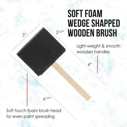 US Art Supply 3 inch Foam Sponge Wood Handle Paint Brush Set (Value Pack of 15) - Lightweight, Durable and Great for Acrylics, Stains, Varnishes, ...