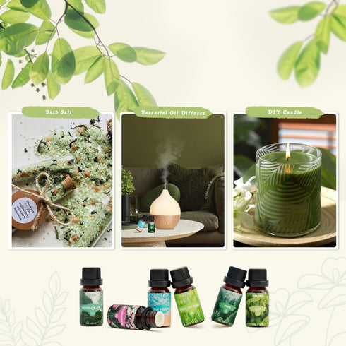 SALKING Nature Fragrance Oils, Premium Essential Oil for Diffuser, Scented Oil Gift Set for Soap Candle Making - Pine, Ocean Breeze, Rain, Fresh C...