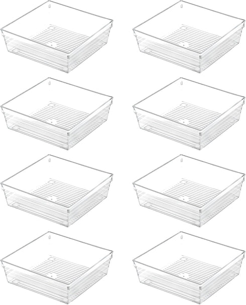 Backerysupply Clear Plastic Drawer Organizer Tray for Vanity Cabinet (6"×6"×2"?Set of 8),Storage Tray for Makeup, Kitchen Utensils, Jewelries, and...