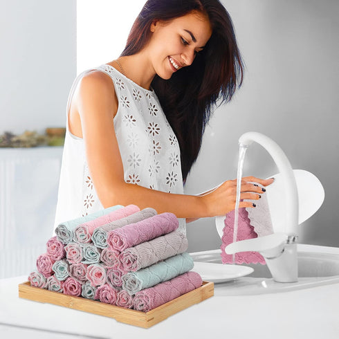 11Pack Kitchen Dish Cloths, Reusable Dish Towels, Nonstick Oil Washable Fast Drying, Super Absorbent Coral Velvet Cleaning Cloths for Mom from Dau...