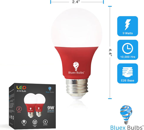 8 Pack A19 LED Red Light Bulb LED Green Light Bulb 120V E26 Base 9 Watt (60-watt Replacement) Red Bulb Red Bulb, Party Decoration, Porch, Home Lig...