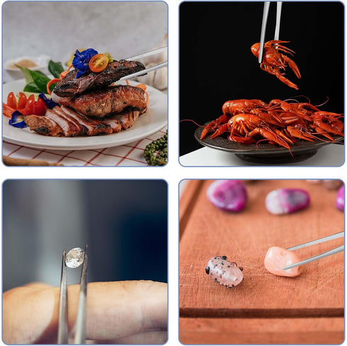 2Pcs Stainless Steel Kitchen Tweezers, Professional Kitchen Tweezer Tongs, Extra-Long Food Tweezers with Precision Serrated Tips for Cooking Repai...