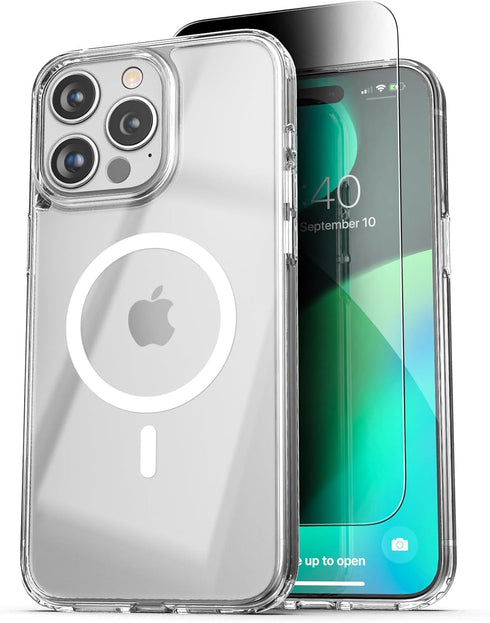 ENCASED Privacy Case, Designed for iPhone 15 Pro (2023) Slim-fit Clear Case with Anti-Spy Screen Protector, 9H Tempered Glass (Compatible with Mag...