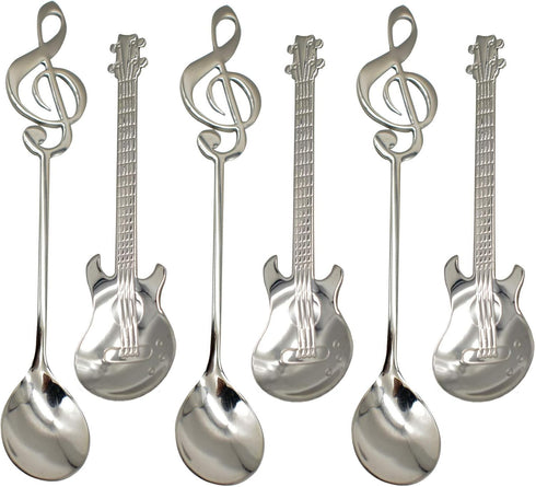 Maydahui 6PCS Guitar Spoons Music Note Teaspoon Set 18/10?304 ?Stainless Steel Musical Notation Dessert Spoon for Coffee Stirring Drink Mixing Mil...