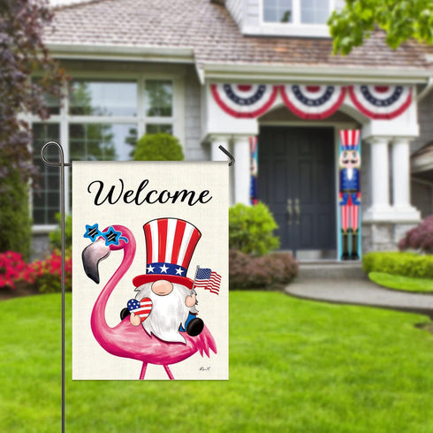 Flamingo Welcome Patriotic Flag Vertical Double Sided Garden Flag, Indoor and Outdoor Decoration Flag, 12.5x18 Inches Prime Burlap House Flag, Bra...