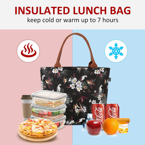 Gloppie Lunch Bag Women Insulated Lunch Box for Women Leakproof Lunch Tote White Flower...
