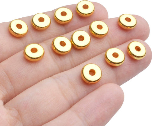 200pcs 8mm Flat Round Rondelle Spacer Beads Disc Spacers Loose Beads Jewelry Metal Spacers for DIY Bracelet Necklace Crafts,Gold...