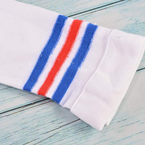 2Pairs/4Pcs Red & Blue Stripes Men Soccer Thigh Stocks High Stockings Velvet Sport Striped Long Socks (Red & Blue)...