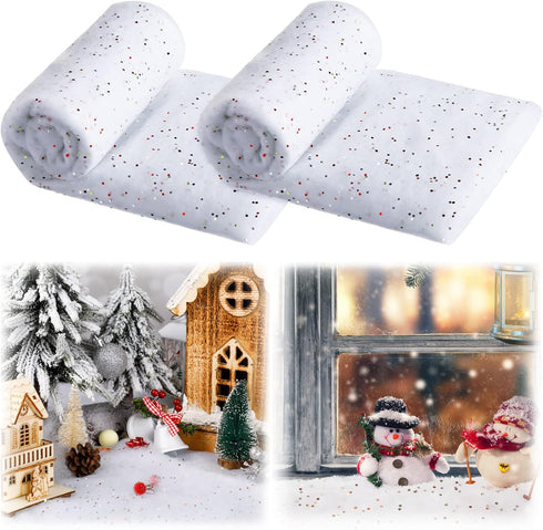 2 Pieces Christmas Glittered Snow Blanket Wonderland Artificial Snow Glittered Blanket White Snow Decoration for Christmas Decoration, Village Dis...