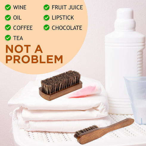 Horsehair Laundry Stain Brushes Set by TAKAVU, Natural Soft Bristle for Scrubbing Out Tough Stains on Delicate Fabrics Knits Cotton Leather Washab...