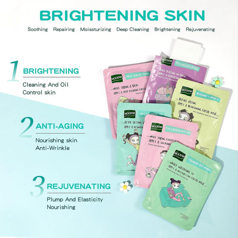 Face Masks Skincare Set of 6 Sheet Face Masks Moisturizing Masks for Face Extract for All Skin Types-Natural Home Spa Treatment Masks Collagen Fac...