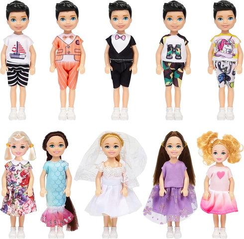 ONEST 10 Sets 5 Inch Mini Doll with Doll Clothes Party Grown Outfits Doll Accessories for Kids...