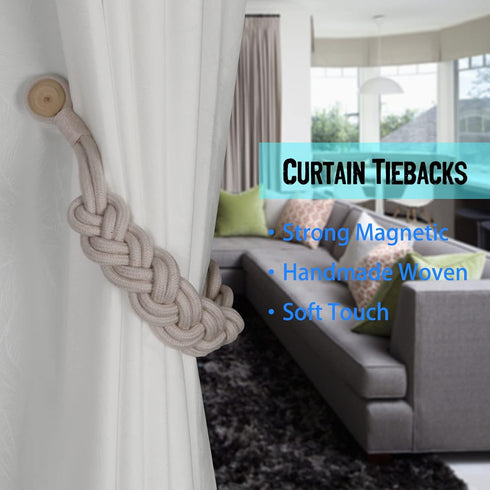 BEL AVENIR Curtain Tiebacks Magnetic Woven Curtain Holdback Drapery Tie-back (Blush-2Pack)...