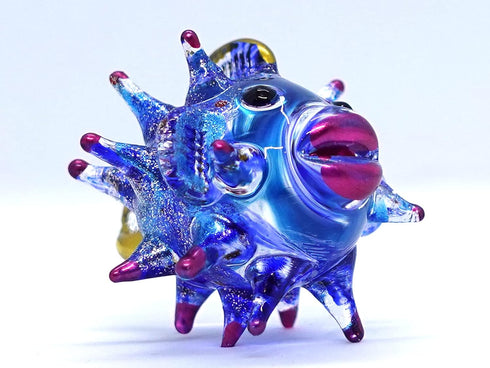 Puffer Miniature Hand Blown Glass Art Figurines Sea Animals Collectible Gift Home Décor (Purple Blue)...