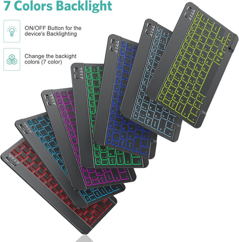 TECURS Bluetooth Keyboard and Mouse Combo for iPad - Rechargeable Wireless Keyboard & Mouse with 7-Color Backlit Compatible with iPad 10th/9th/8th...