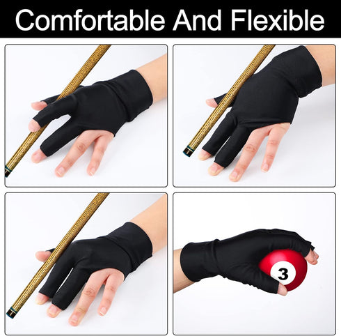 8 Pcs 3 Fingers Pool Gloves Billiards Left Hand Shooters Snooker Cue Sport Glove Show Gloves for Women Men Billiard Shooters Carom Sports Accessor...