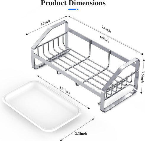 Sink Caddy, Sponge Holder for Kitchen Sink, Kitchen Bathroom Sink Organizer, 304 Stainless Steel Kitchen Countertop Organizer Soap Tray with Remov...