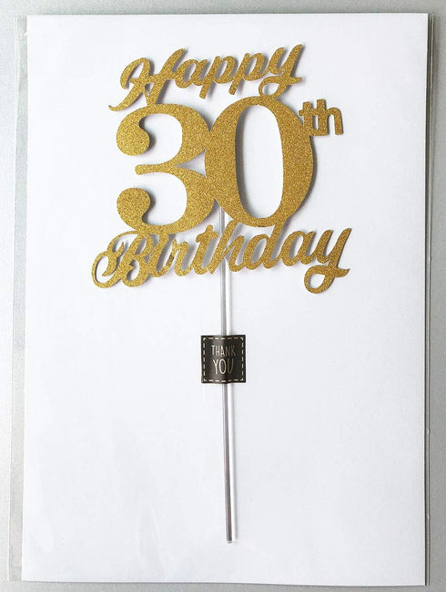 30th Birthday Cake Topper, 30th Happy Birthday Party Decoration with Premium Gold Glitter...