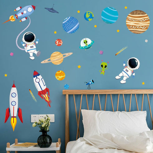 decalmile Outer Space Wall Decals Rocket Planets Astronaut Wall Stickers Baby Nursery Boys Bedroom Playroom Wall Decor...