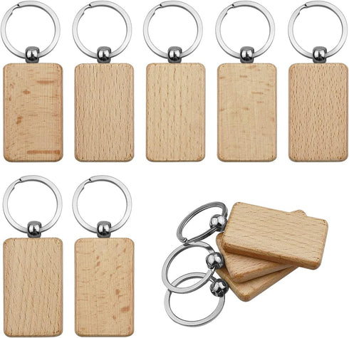 Tenalleys 10Pcs Blanks Rectangle Wooden Keychain 1.2 inch Wood Engraving Unfinished Keychain with 10 pcs Key Rings for DIY Crafts Gift Accessories...