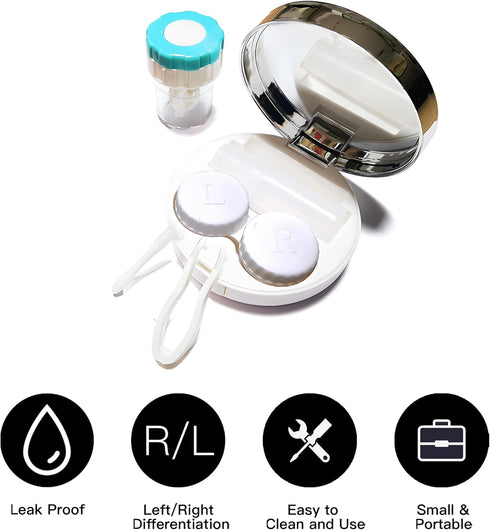 Contact Lens Travel Kit with Cleaner Washer, 5 in 1 Portable Contact Box with Mirror Tweezers Remover Tool Solution Bottle for Travel Daily Outdoo...