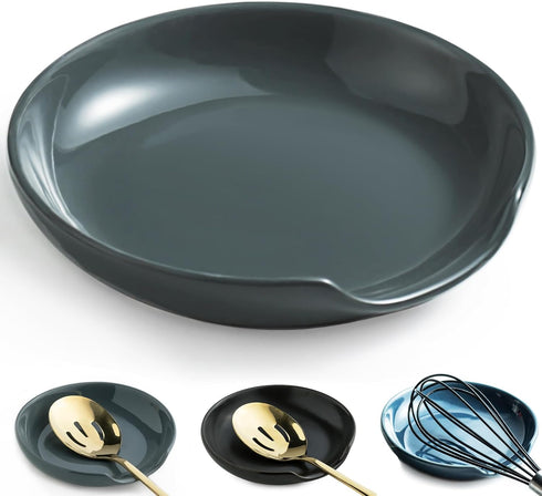 LYEOBOH Ceramic Spoon Rest for Stove Top, 5 Inch Kitchen Spoon Rest Cooking Spoon Holder Farmhouse Spatula Holder, Drip Tray for Multiple Utensils...