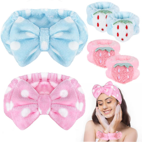 Shintop 6 Pcs Face Wash Headband and Wristband Set, Soft Spa Headband Cute Absorbent Wrist Towels for Washing Face Skincare Makeup Stocking Stuffe...