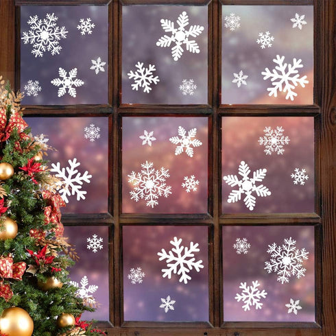 LUDILO 135Pcs Christmas Window Clings Snowflakes Window Decals Static Window Stickers for Christmas Decorations Windows Décor Ornaments Xmas Party...