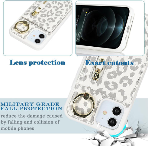 iPhone 12 pro Case with Card Holder for Women, iPhone 12 pro Phone Case Wallet with Credit Card with Ring Kickstand Zipper Shockproof Slim Stand C...