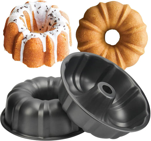 OAMCEG 9.5 Inches Bundt Cake Pan Nonstick- 2 Pack Bundt Pan for baking, 12 Cups Buntz Pound Cake Pan Heavy Duty Carbon Steel,Cake Mold for Buntele...