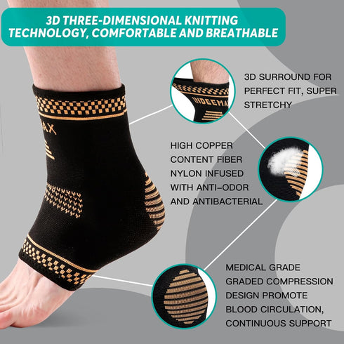 Ankle Brace for Men and Women, Copper Infused Ankle Compression Sleeve Ankle Support Brace for Sprained Ankle, Plantar Fasciitis, Running, Foot Pa...