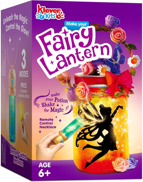 Klever Kits DIY Fairy Lantern Craft Kit - Birthday Gifts with Remote Control Fairy Potion Necklace, 2-in-1 Jar Night Light, Halloween Garden Creat...