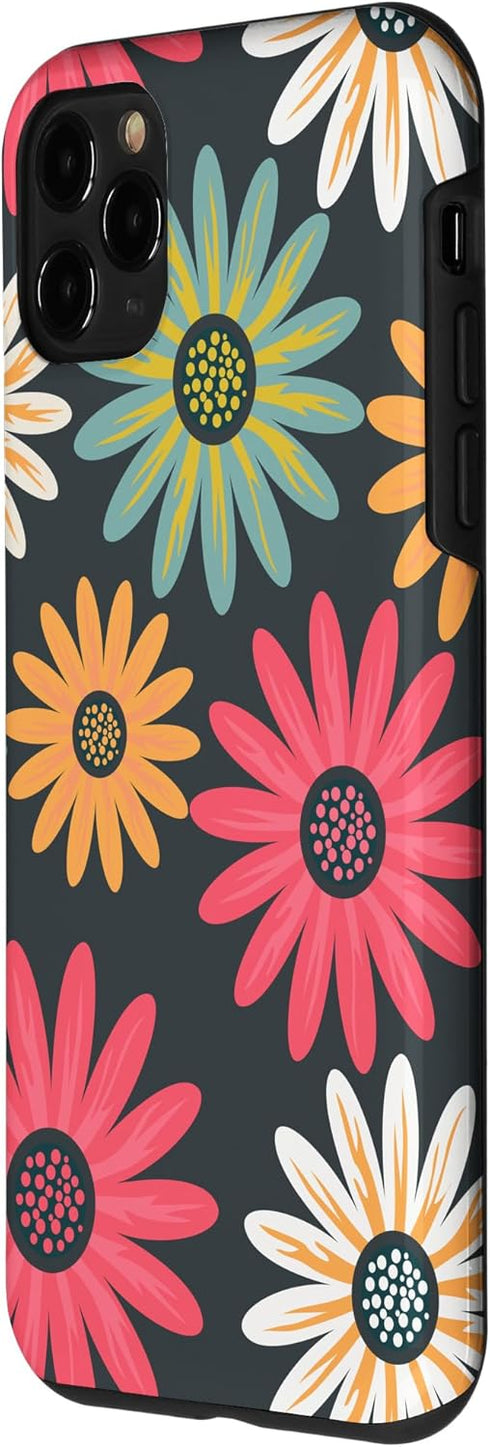 iPhone 11 Pro Floral Daisy Flowers Pink Green Orange Grey Pattern AEN021 Case...