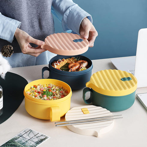 Microwave Ramen Bowl Ramen Cooker with Handles Noodle Bowls with Lid and Chopsticks Dishwasher Safe for Home Office College Dorm Room(Yellow & Gre...