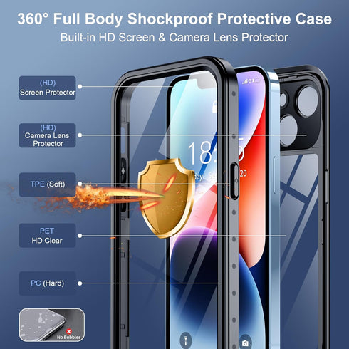 SPIDERCASE for iPhone 14 Case Waterproof, Built-in Lens & Screen Protector, Full Heavy Duty Protection, 12FT Military Shockproof, Dustproof, Anti-...