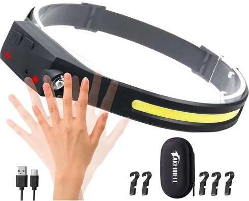 Headlamp, Rechargeable LED Headlamp with Motion Sensor, Up to 1200 lumens and 10 Hours Runtime, 5 Clips and 1 Case, Waterproof Camping Gear for Hi...