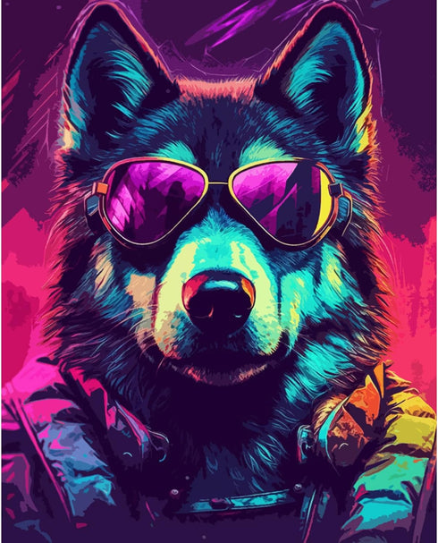 African Wolf Painting Graffiti Animal WearingSunglass Paint by Number Kits 16 x 20 inch Canvas DIY Wildlife Oil Painting for Kids Adults Beginner ...