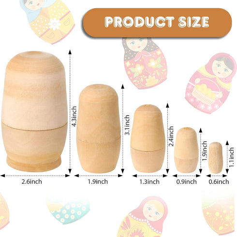 15 Pieces Unpainted Blank Russian Nesting Dolls Plain Unfinished Wooden Nesting Dolls Handmade DIY Nesting Wishing Dolls Traditional Matryoshka fo...