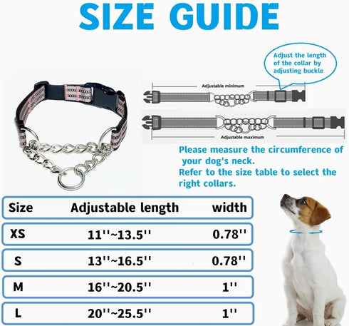 Martingale Collars for Dogs, Heavy Duty Stainless Steel Chain Training Collar, Reflective Nylon Adjustable Collar with Quick Release Buckle, Suita...