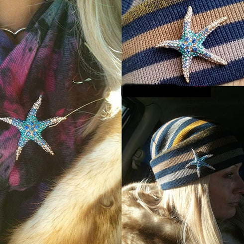 Fashion Color Starfish Inlaid Rhinestones Alloy Brooch Pins Women Girls Accessories...