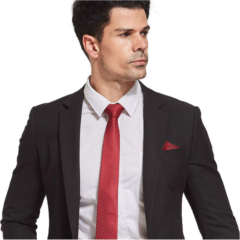Burgundy Tie Men Women Skinny Tie Slim Tie Stripe Tie with Hanky Waterproof Oilproof Tie-Burgundy...