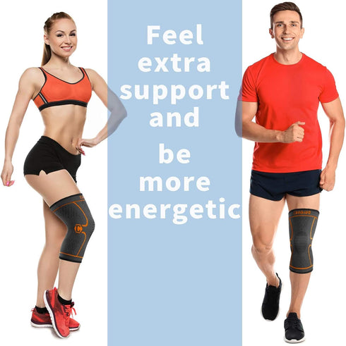 CAMBIVO 2 Pack Knee Brace, Knee Compression Sleeve for Men and Women, Knee Support for Running, Workout, Gym, Hiking, Sports (Orange,Large)...