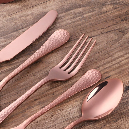 5-Piece Rose Gold Silverware Flatware Set Service for 1 Stainless Steel Cutlery Set Include Dinner Knife Table Fork Table Spoon Salad Fork Tea Spo...