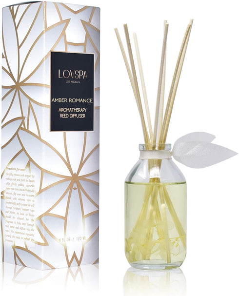 LOVSPA Reed Diffuser Set, Amber Romance Scented Oil Diffuser with Sticks, Home Fragrance Accessories for Bathroom Shelf Decor, Aroma Diffusers for...