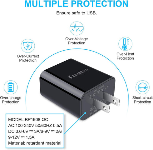 Quick Charge 3.0,18W 3A USB Wall Charger Adapter Fast Charging Block Wireless Charger for Samsung Galaxy S25 S24 S23 S22 Ultra S21 S20 FE S10 A16 ...