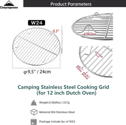 Campingmoon Stainless Steel Round Cooling Rack Baking Steaming Roasting Rack,Cooking Grid Grill for 12 inch Dutch Oven...