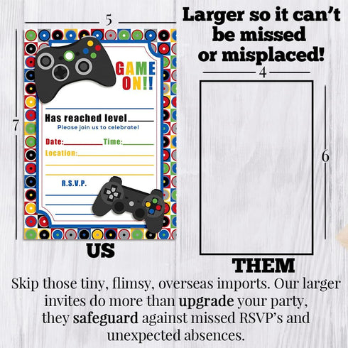 Game On! Video Gamer Birthday Party Fill In Invitations, 20 5"x7" Fill In Cards with Twenty White Envelopes by AmandaCreation...
