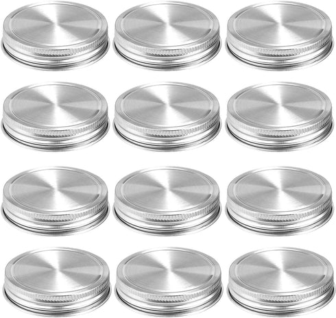 Stainless Steel Mason Jar Lids,12 Pack Polished Surface,Reusable and Leak Proof,Storage Caps with Silicone Seals for Regular Mouth Size Jars (12-P...